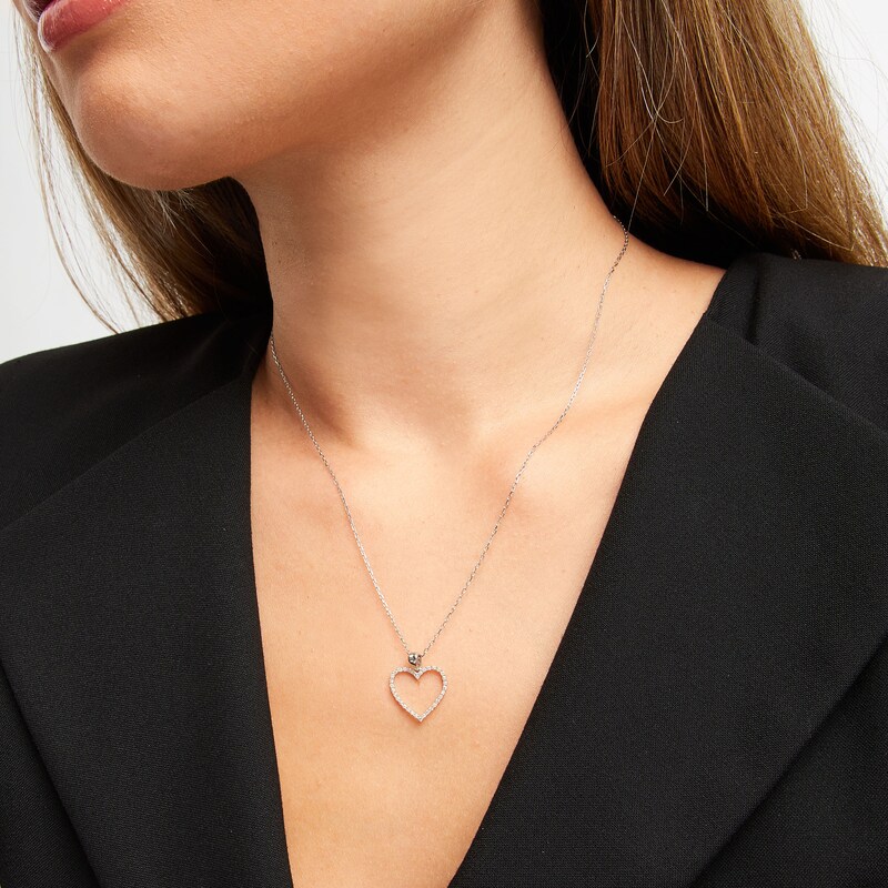 Main Image 5 of Diamond Heart Necklace 1/5 ct tw Round-Cut Sterling Silver 18&quot;