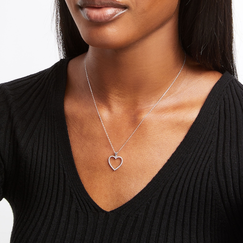 Diamond Heart Necklace 1/4 ct tw Round-Cut 10K White Gold 18"