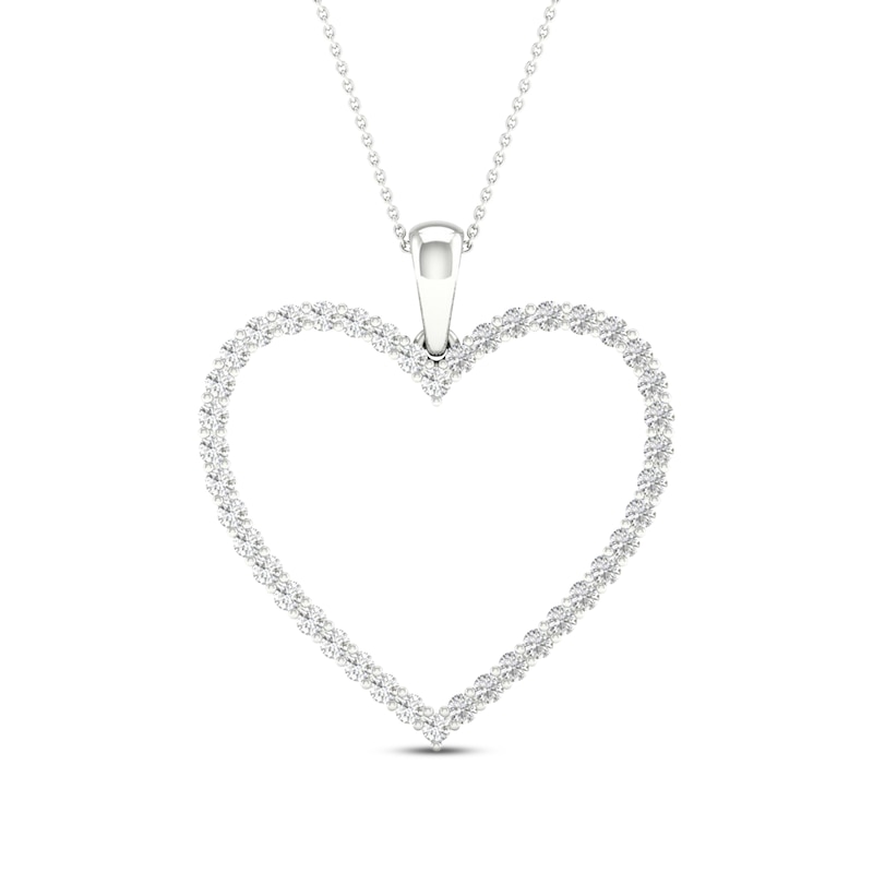 Diamond Heart Necklace 1/2 ct tw Round-cut 10K White Gold 18" with 360