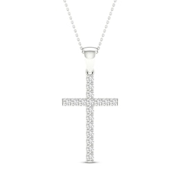 Diamond Cross Necklace 1/4 ct tw Round-Cut 10K White Gold 18"