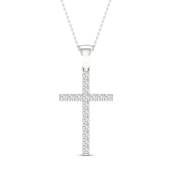 Diamond Cross Necklace 1/4 ct tw Round-Cut 10K White Gold 18"