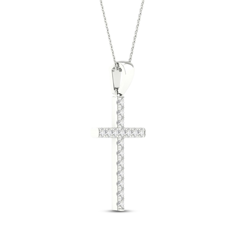 Main Image 3 of Diamond Cross Necklace 1/4 ct tw Round-Cut 10K White Gold 18&quot;
