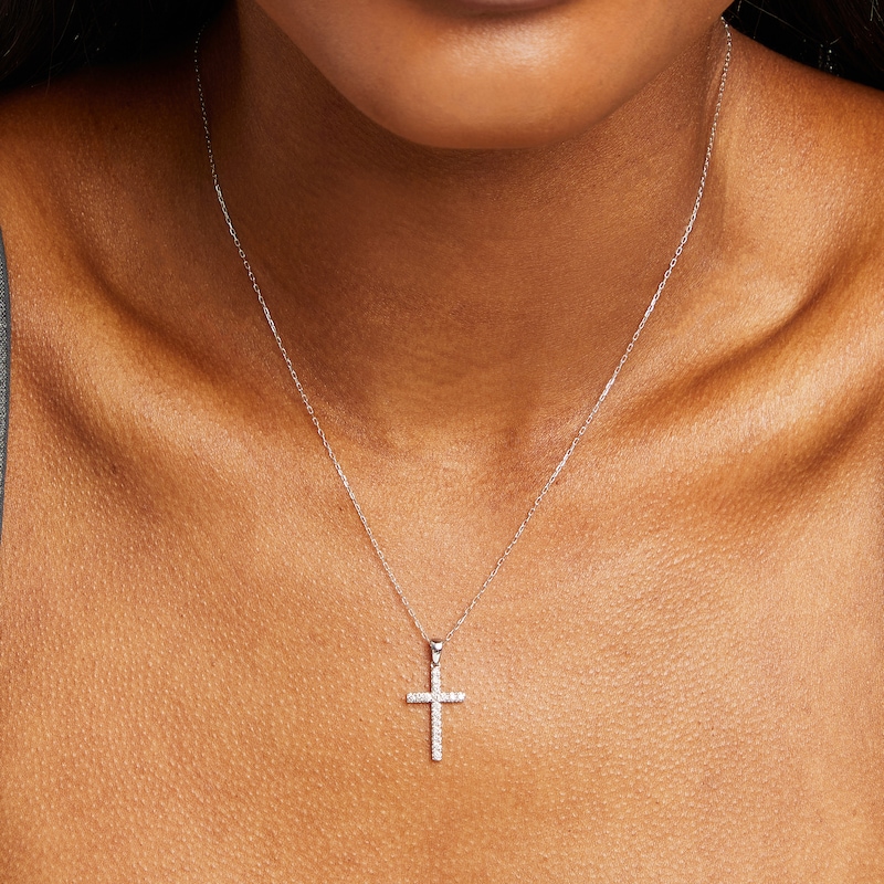 Main Image 5 of Diamond Cross Necklace 1/4 ct tw Round-Cut 10K White Gold 18&quot;
