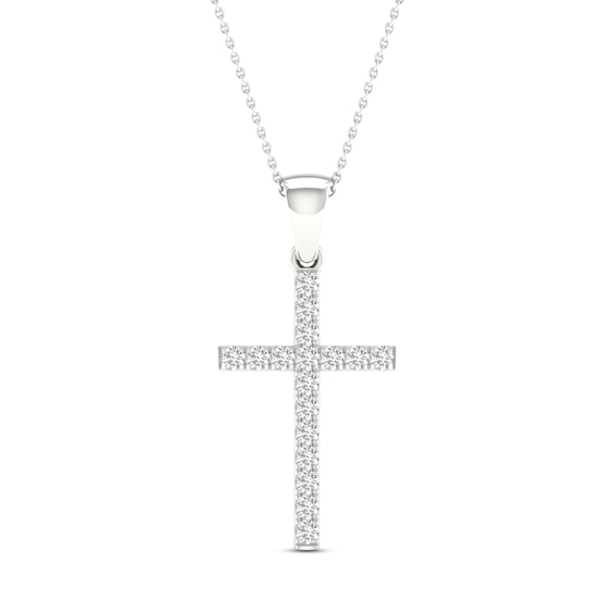 Diamond Cross Necklace 1/5 ct tw Round-Cut Sterling Silver 18"