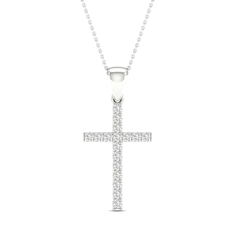 Main Image 1 of Diamond Cross Necklace 1/5 ct tw Round-Cut Sterling Silver 18&quot;