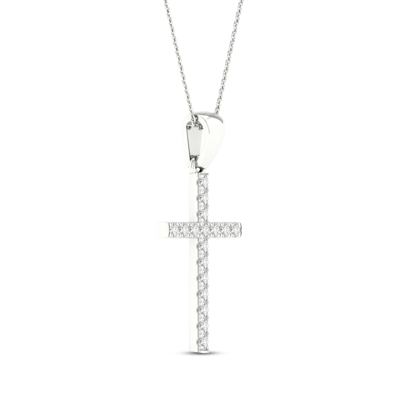 Main Image 3 of Diamond Cross Necklace 1/5 ct tw Round-Cut Sterling Silver 18&quot;