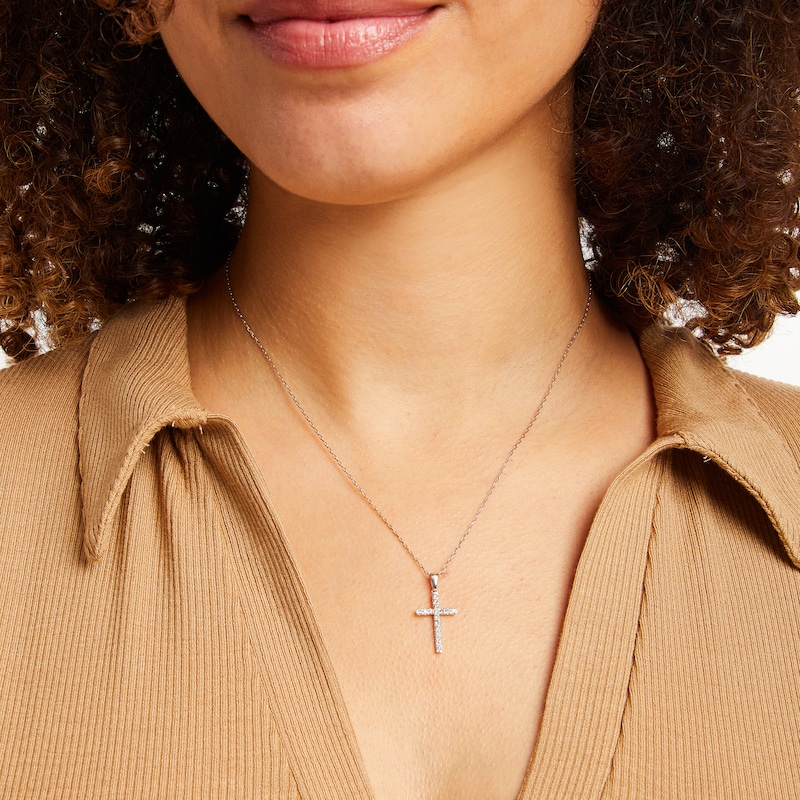 Main Image 5 of Diamond Cross Necklace 1/5 ct tw Round-Cut Sterling Silver 18&quot;
