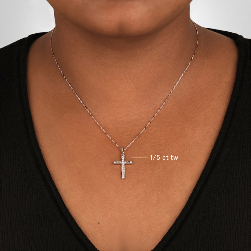Main Image 7 of Diamond Cross Necklace 1/5 ct tw Round-Cut Sterling Silver 18&quot;