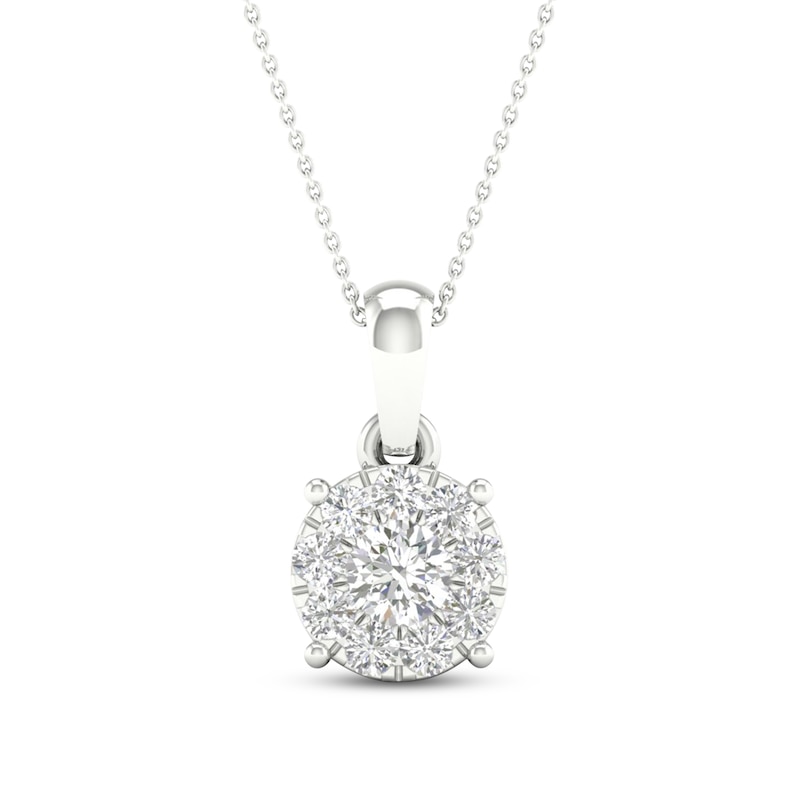 Diamond Halo Necklace 1/4 ct tw Round-Cut 10K White Gold 18"