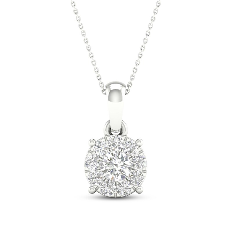Main Image 1 of Diamond Halo Necklace 1/4 ct tw Round-Cut 10K White Gold 18&quot;