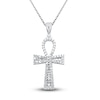 Diamond Cross Necklace 1/4 ct tw Round & Baguette 10K White Gold 18"