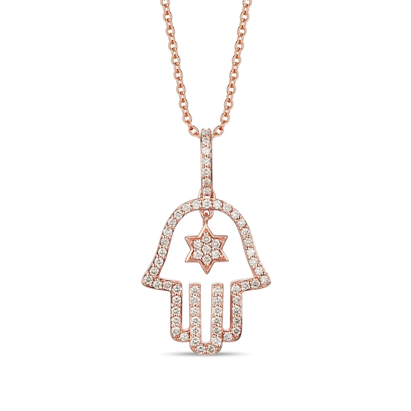 Main Image 1 of Le Vian Diamond Hamsa Necklace 3/8 ct tw 14K Strawberry Gold 18&quot;
