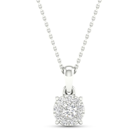 Diamond Halo Necklace 1/ ct tw Round-Cut 10K White Gold 18