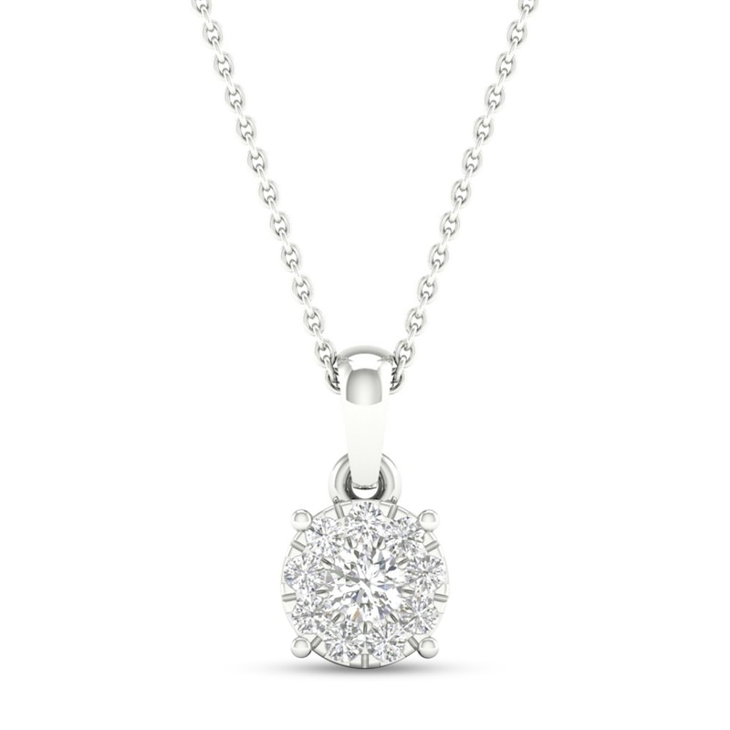 Main Image 1 of Diamond Halo Necklace 1/10 ct tw Round-Cut 10K White Gold 18&quot;