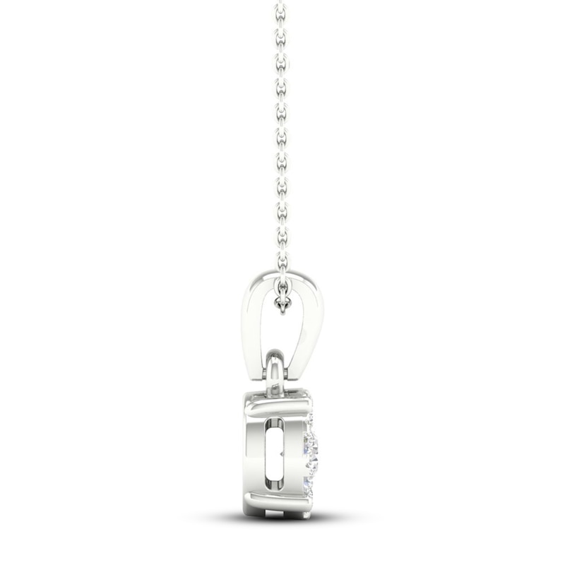 Main Image 3 of Diamond Halo Necklace 1/10 ct tw Round-Cut 10K White Gold 18&quot;