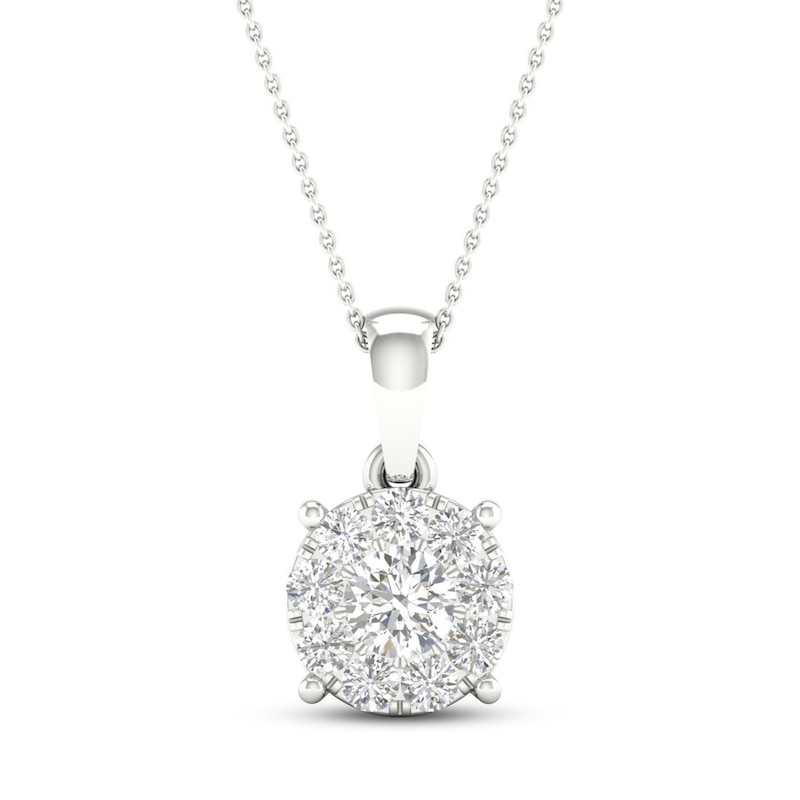 Diamond Halo Necklace 1/2 ct tw Round-Cut 10K White Gold 18"