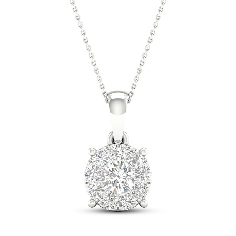 Main Image 1 of Diamond Halo Necklace 1/2 ct tw Round-Cut 10K White Gold 18&quot;