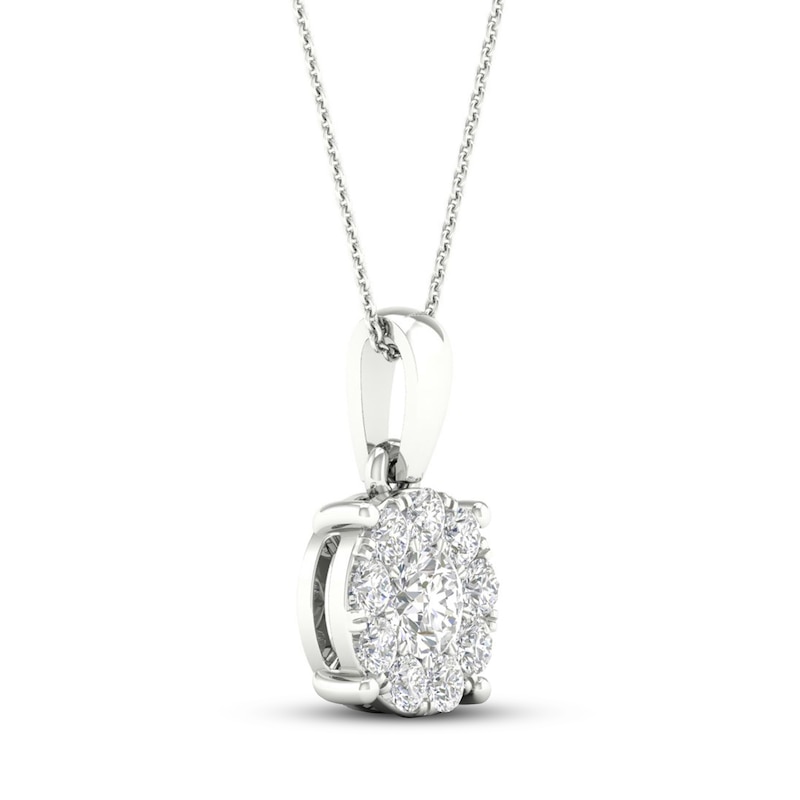 Diamond Halo Necklace 1/2 ct tw Round-Cut 10K White Gold 18