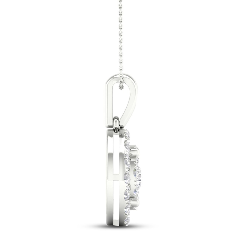 Main Image 3 of Multi-Diamond Necklace 1 ct tw Round-Cut 10K White Gold 18&quot;
