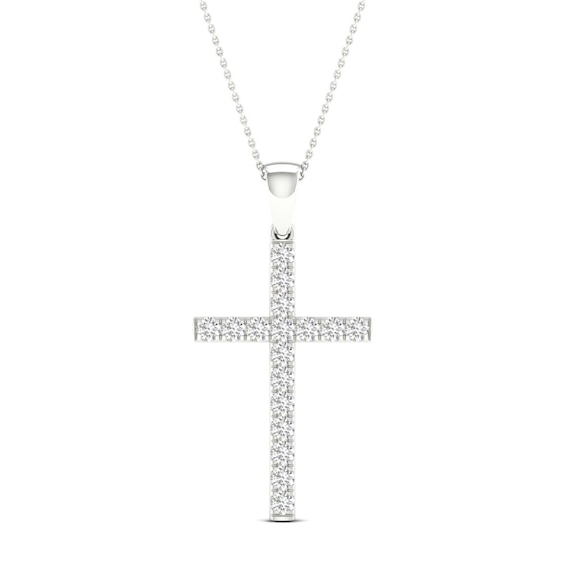 Diamond Cross Necklace 1/2 ct tw Round-Cut 10K White Gold 18"