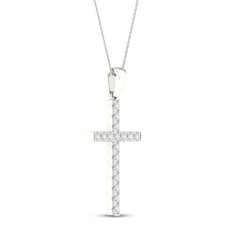 Main Image 2 of Diamond Cross Necklace 1/2 ct tw Round-Cut 10K White Gold 18&quot;