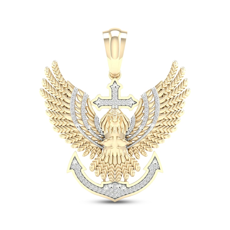 Main Image 1 of Men's Eagle & Anchor Diamond Pendant 1/5 ct tw Round-cut 10K Yellow Gold