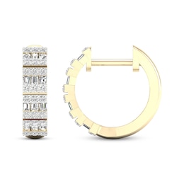 Men's Diamond Huggie Earrings 1/3 ct tw Round & Baguette 10K Yellow Gold