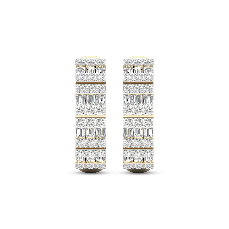 Main Image 2 of Men's Diamond Huggie Earrings 1/3 ct tw Round & Baguette 10K Yellow Gold