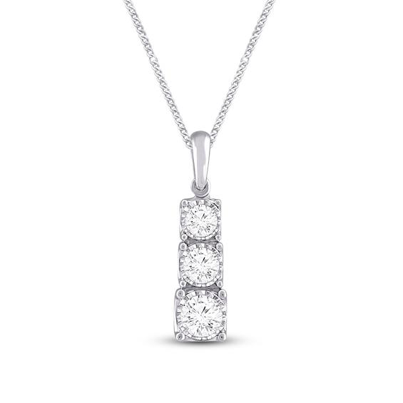 Memories Moments Magic Three-Stone Diamond Necklace 1/2 ct tw Round-Cut 10K White Gold 19"
