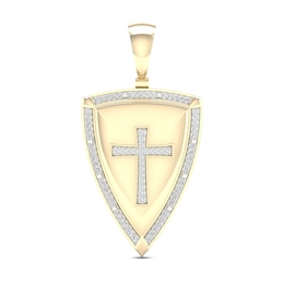 Men's Diamond Cross Shield Pendant 1/4 ct tw Round-cut 10K Yellow Gold