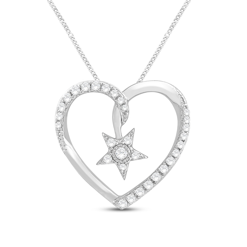 Main Image 1 of Diamond Heart & Star Necklace 1/5 ct tw Round-Cut Sterling Silver 19&quot;