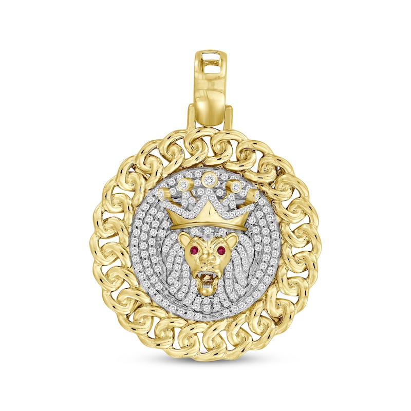 Men's Lab-Created Ruby & Diamond Lion Pendant 3/8 ct tw 10K Yellow Gold