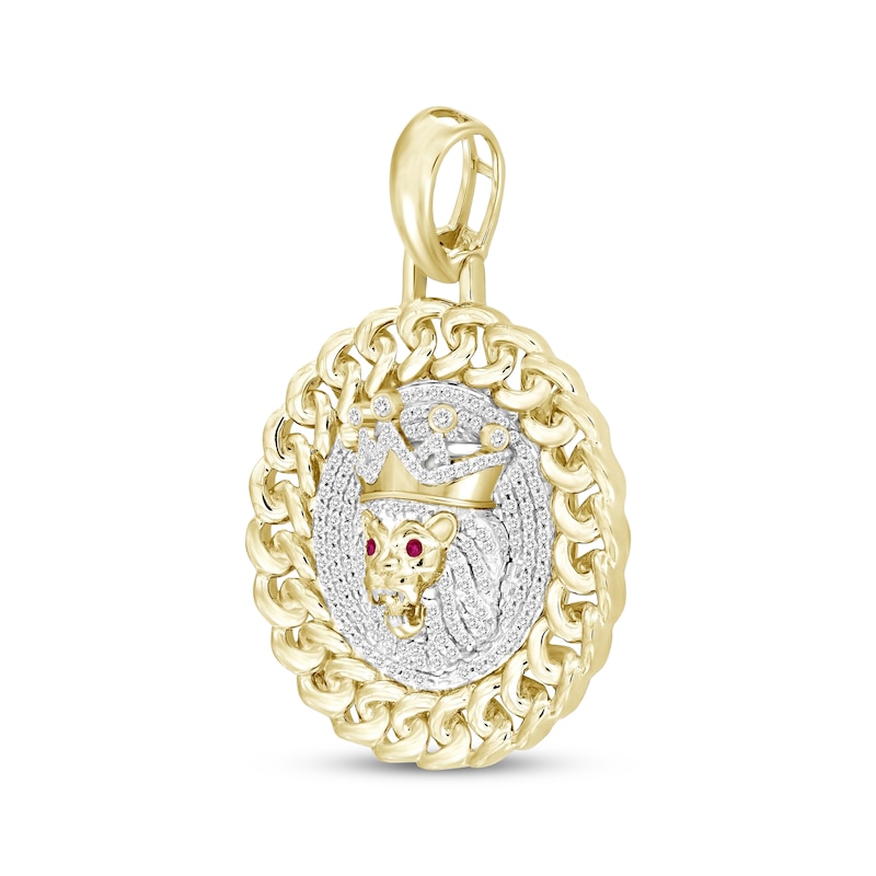 Men's Lab-Created Ruby & Diamond Lion Pendant 3/8 ct tw 10K Yellow Gold