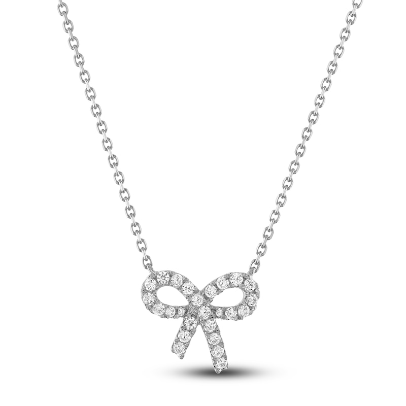 Main Image 1 of Diamond Bow Necklace 1/5 ct tw Round-cut 10K White Gold 18&quot;