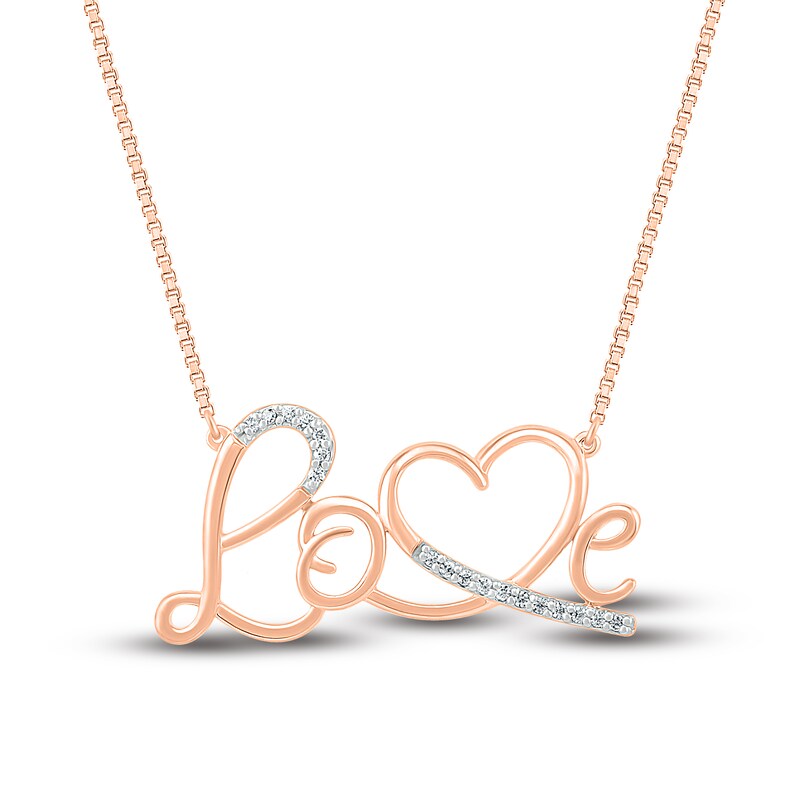 Main Image 1 of Diamond Love Necklace 1/15 ct tw Round-cut 10K Rose Gold 18&quot;
