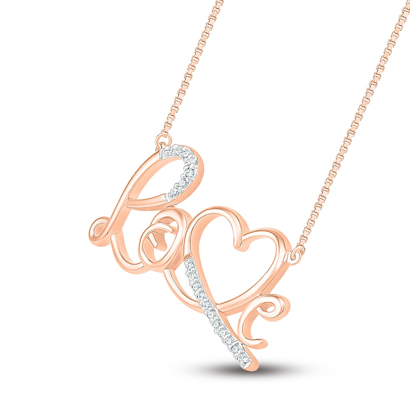 Main Image 2 of Diamond Love Necklace 1/15 ct tw Round-cut 10K Rose Gold 18&quot;