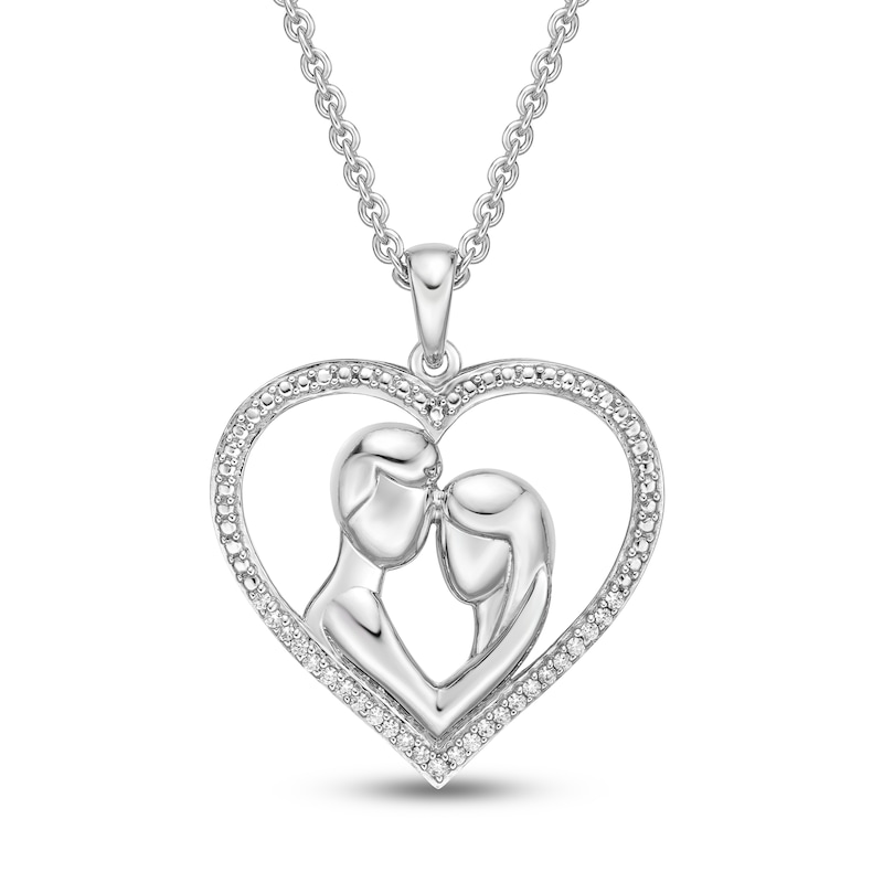 Main Image 1 of Diamond Heart Necklace 1/10 ct tw Round-cut Sterling Silver 18"