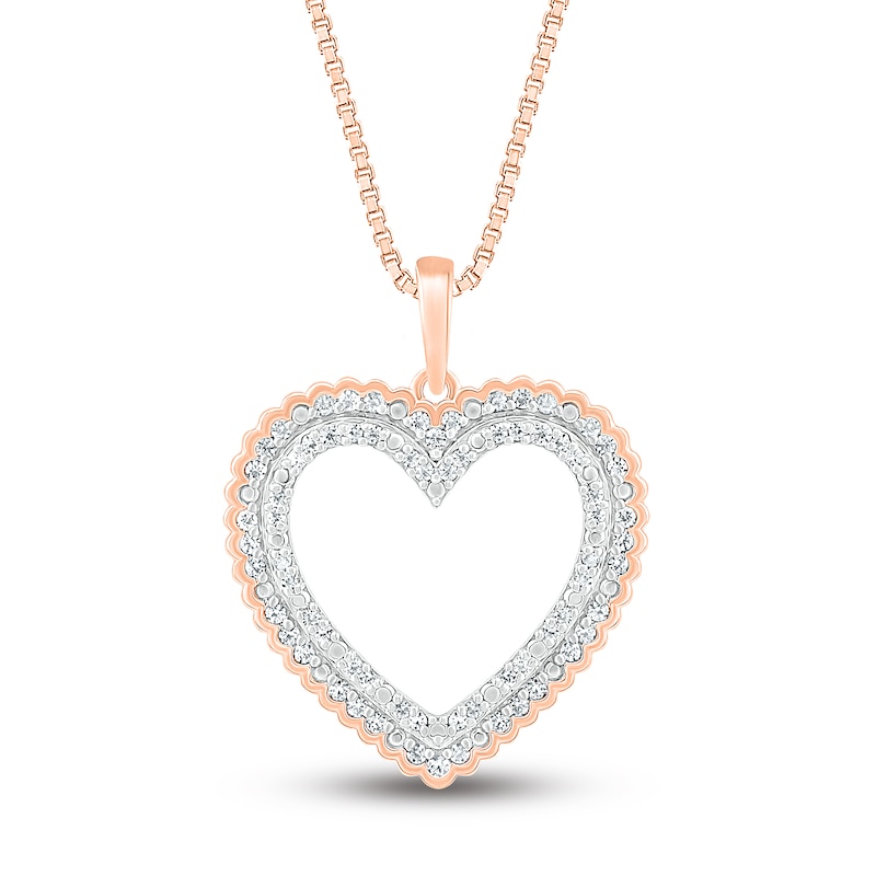 Main Image 1 of Diamond Heart Necklace 1/5 ct tw Round-cut 10K Rose Gold 18&quot;