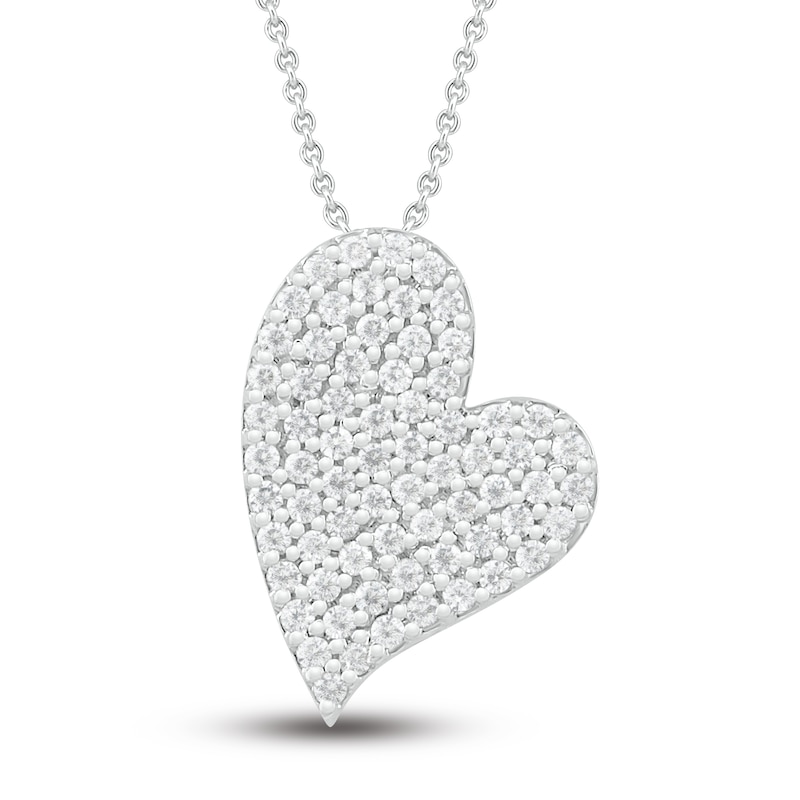 Main Image 1 of Diamond Heart Necklace 1/3 ct tw Round-cut 10K White Gold 18&quot;