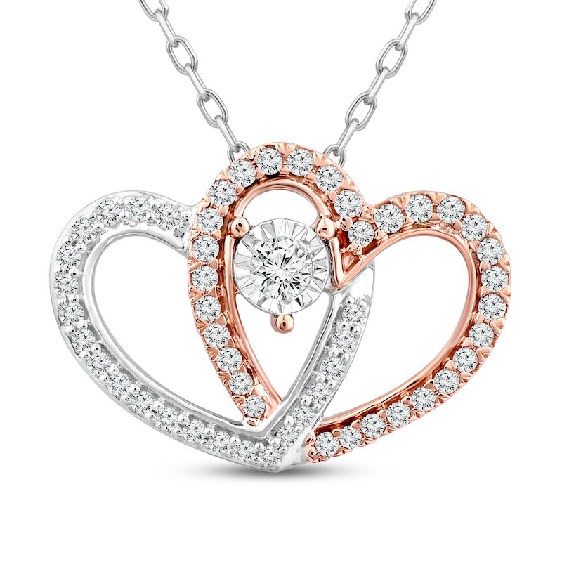 Two as One Diamond Heart Necklace 1/4 ct tw Round-Cut 10K Two-Tone Gold 18"