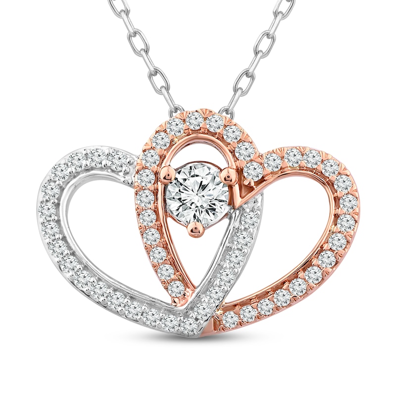 Two as One Diamond Heart Necklace 1/2 ct tw Round-Cut 10K Two-Tone Gold 18"