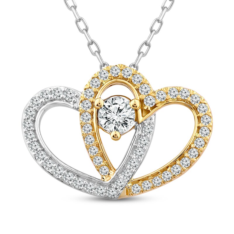 Two As One Diamond Heart Necklace 1 2 Ct Tw Round Cut 10k Two Tone Gold 18 Kay
