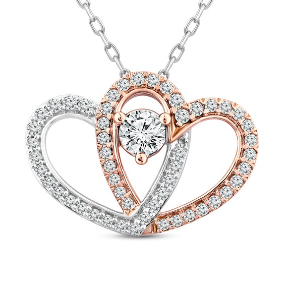 Diamond Heart Necklace 3/4 ct tw Round-Cut 10K Two-Tone Gold 18"