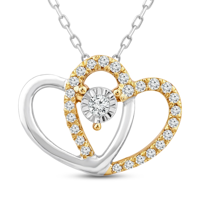 Two as One Diamond Heart Necklace 1/10 ct tw Round-Cut 10K Two-Tone Gold 18"