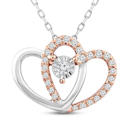 Two as One Diamond Heart Necklace 1/10 ct tw Round-Cut 10K Two-Tone Gold 18&quot;