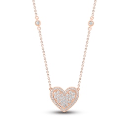 Diamond Heart Necklace 1/3 ct tw Round-cut 10K Rose Gold 18"