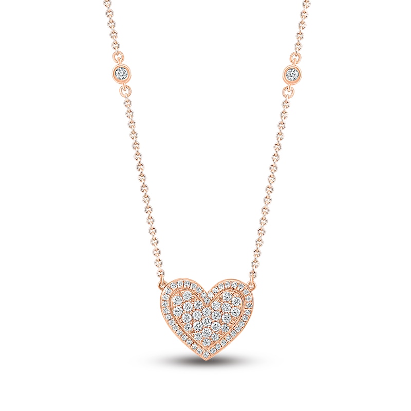 Main Image 1 of Diamond Heart Necklace 1/3 ct tw Round-cut 10K Rose Gold 18&quot;
