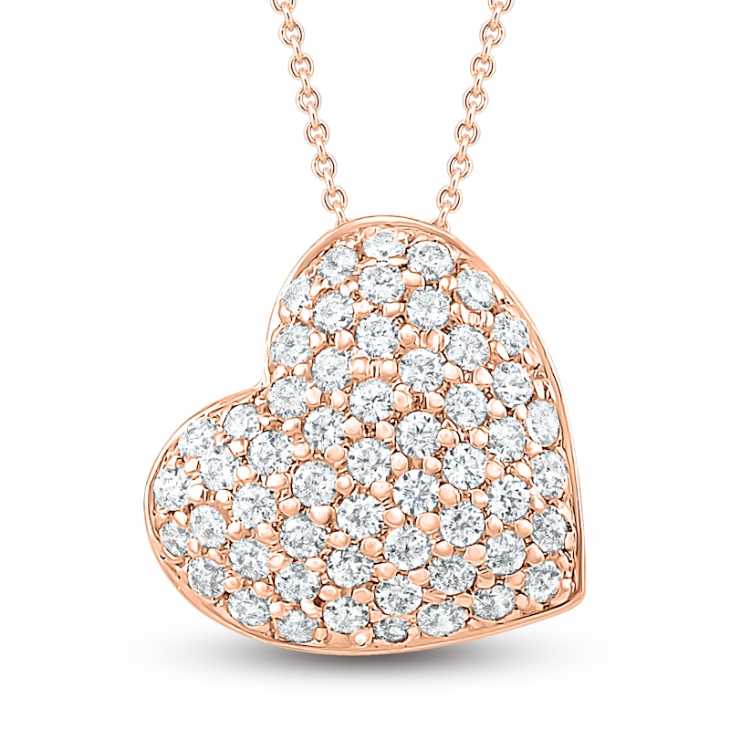 Main Image 1 of Diamond Pave Heart Necklace 1/4 ct tw Round-cut 10K Rose Gold 18&quot;