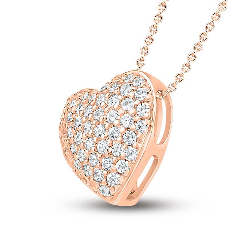 Main Image 2 of Diamond Pave Heart Necklace 1/4 ct tw Round-cut 10K Rose Gold 18&quot;