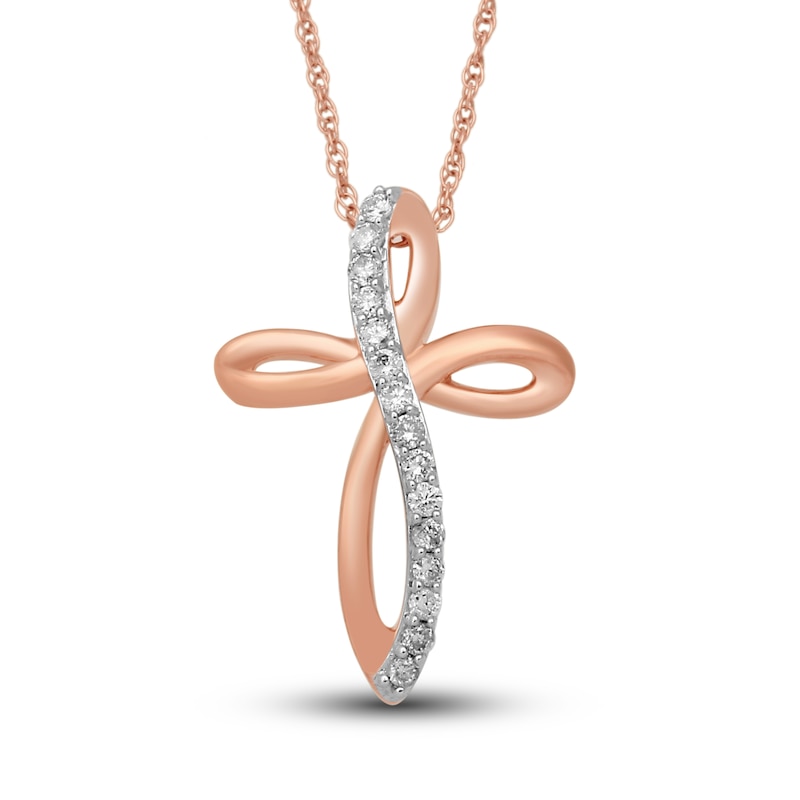 Diamond Cross Necklace 1/10 ct tw Round-cut 10K Rose Gold 18"
